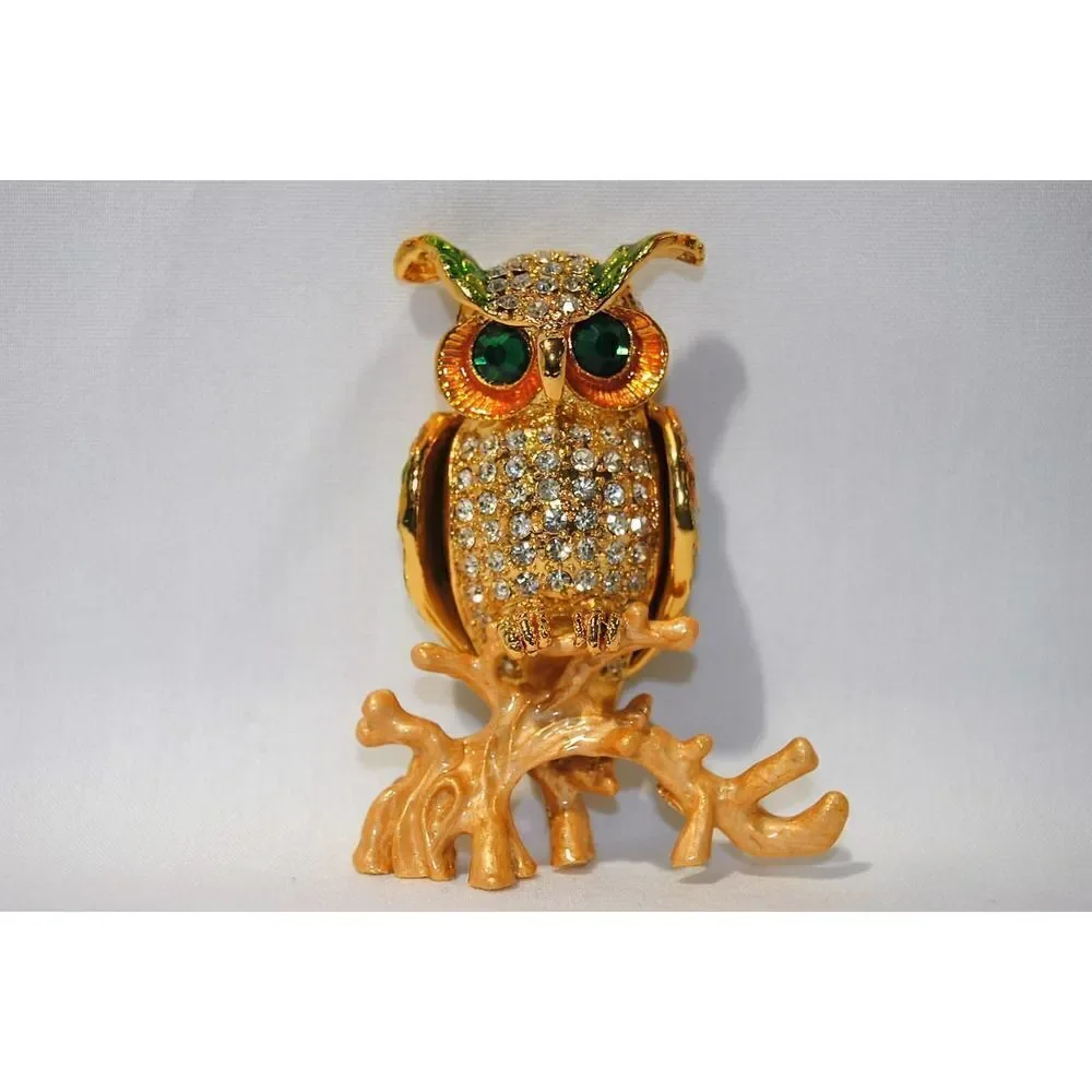 Taylor Avedon Large Owl with Green Eyes Trinket Box